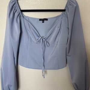 Kendall & Kylie Blue Ruched Tie Front Blouse